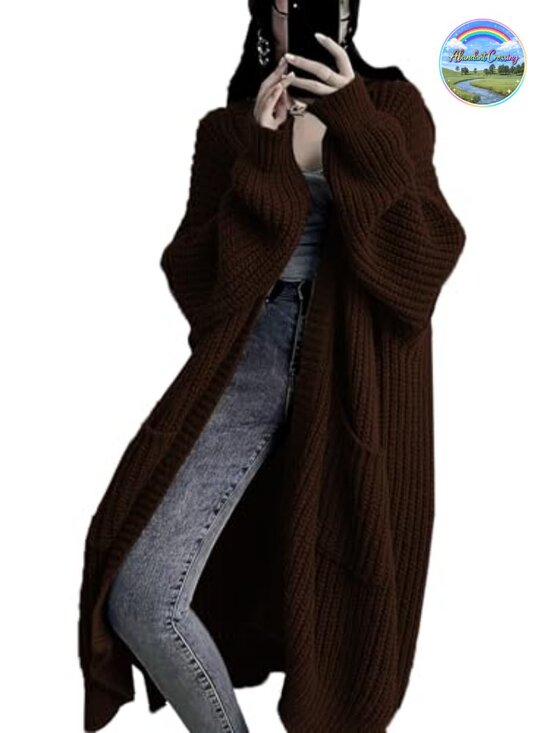 Sweaters - Women's Open Front Cable Knit Long Cardigan Duster Sweater with Pockets
